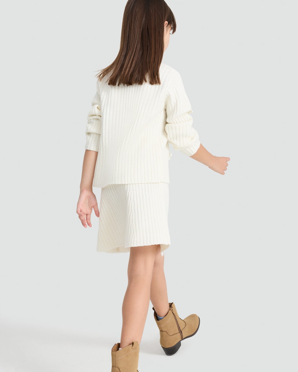 image 1 of F&F Girls Ribbed Bow Detail Jumper and Skirt Outfit in Multi