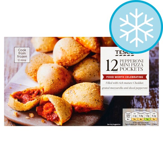 Tesco.12 Mini Pepperoni Pizza Pizza Pockets 336G Tesco Groceries