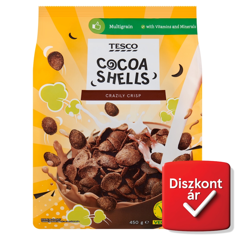 Tesco Cocoa Shells kakaós gabonapehely hozzáadott vitaminokkal, kalciummal és vassal 450 g 
