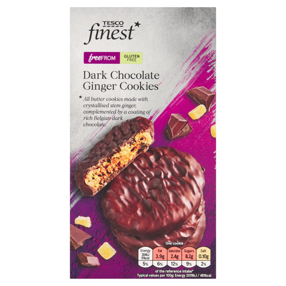 Tesco Free From Dark Chocolate & Ginger Cookies 150g
