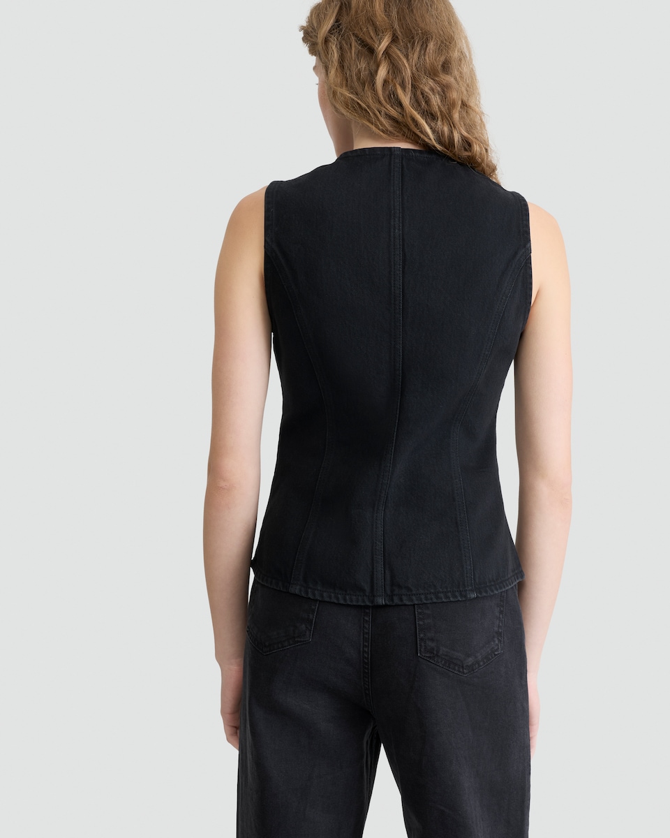 image 1 of F&F Denim Buttoned Waistcoat in Black
