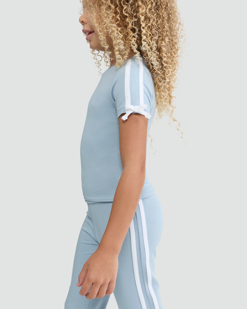 image 1 of F&F Girls T-Shirt and Flared Trousers Set in Blue