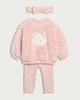 image 1 of F&F Baby 3-PieceTextured Bear Motif Jumper, Leggings and Headband Set in Pink