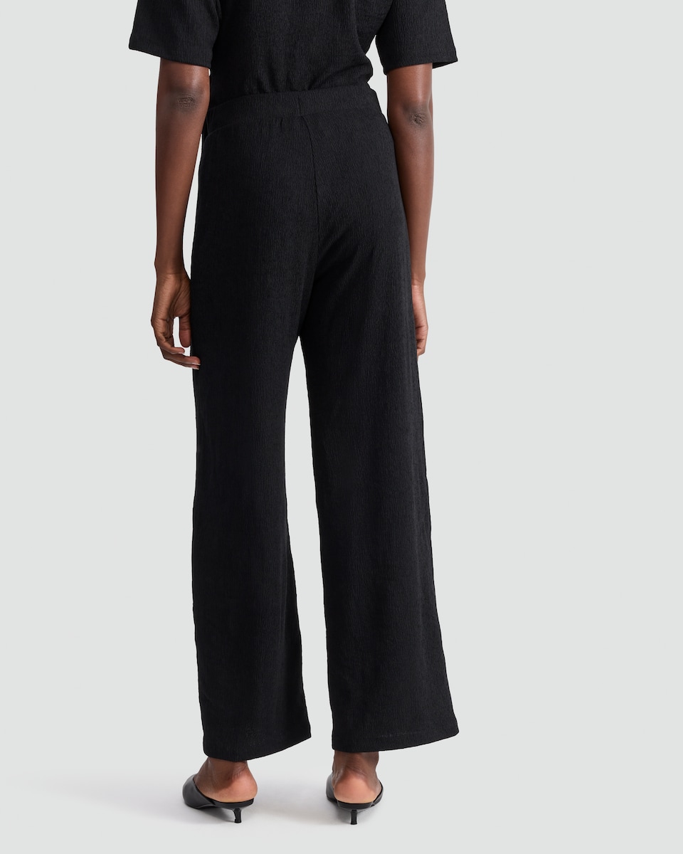 image 1 of F&F Crinkle Wide Leg Co-ord Trousers in Black