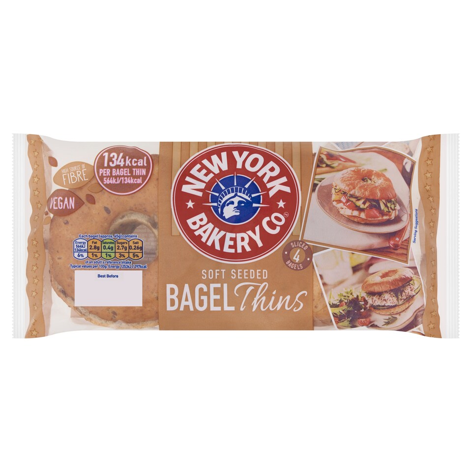 New York Bakery Co Soft Seeded Bagel Thins 4 Pack