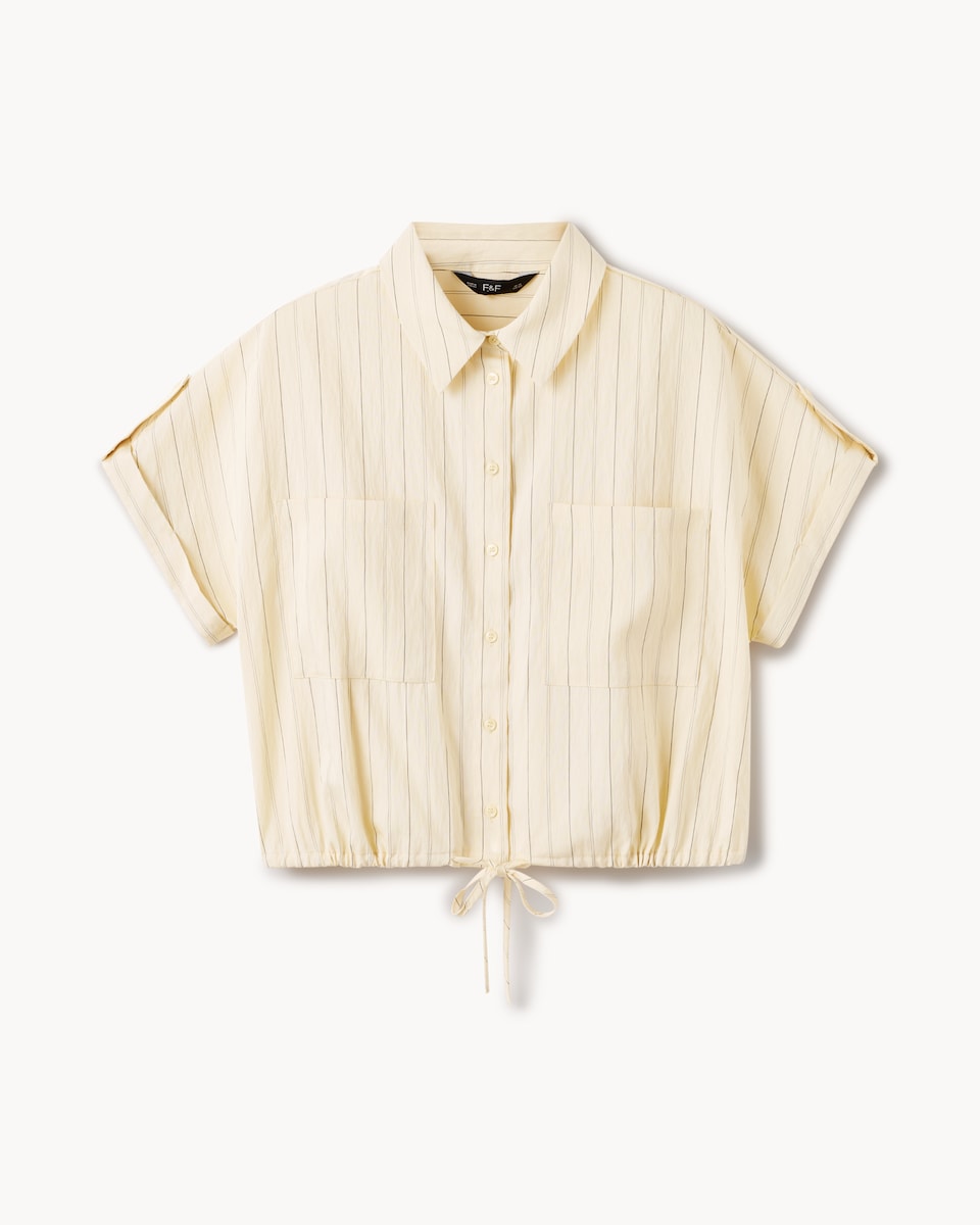 image 1 of F&F Modal Rich Pinstripe Short Sleeved Shirt in Cream
