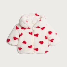 F&F Baby Fleece Heart Print Hooded Jacket in White