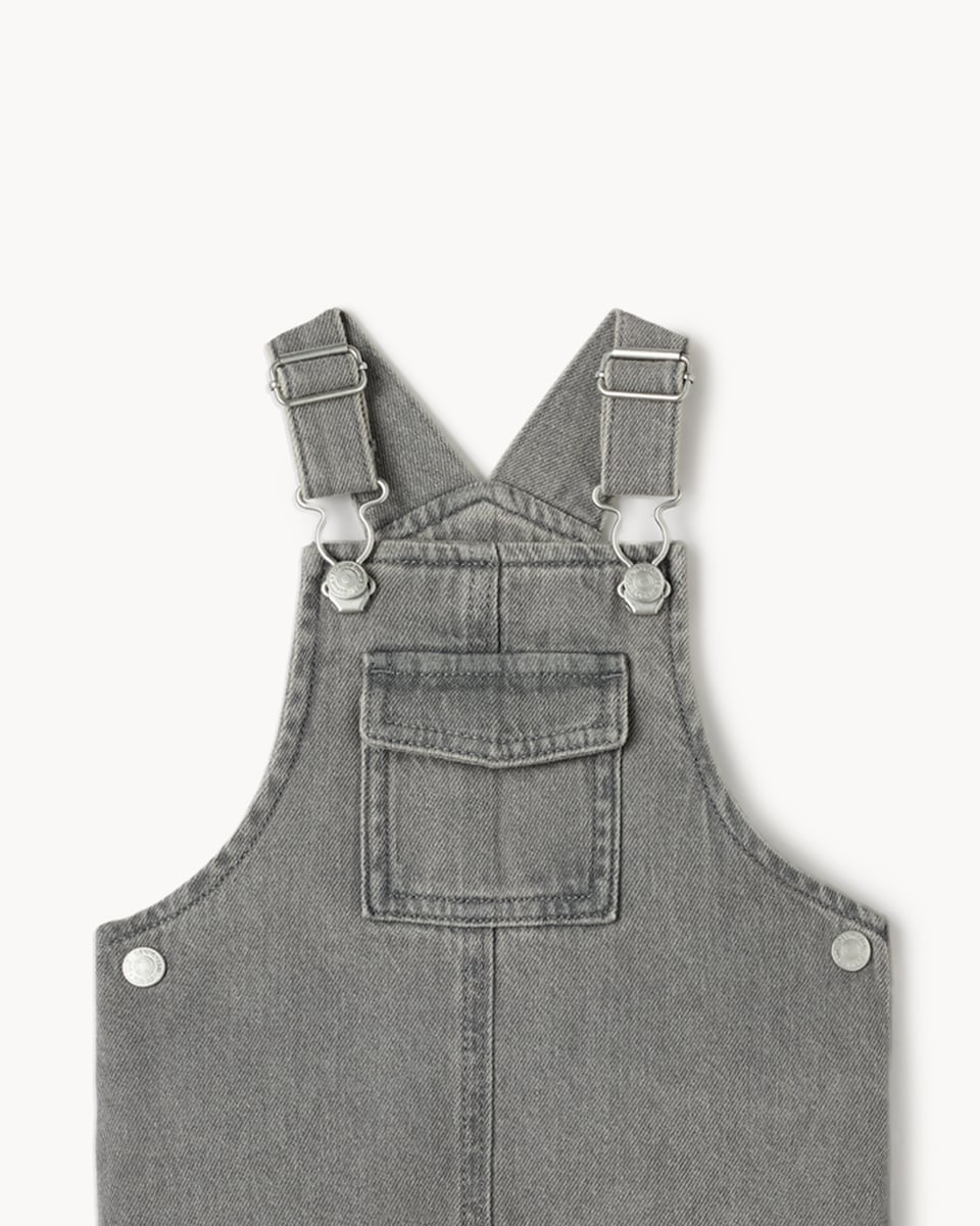 image 1 of F&F Baby Striped Top and Dungarees Set in Grey Marl