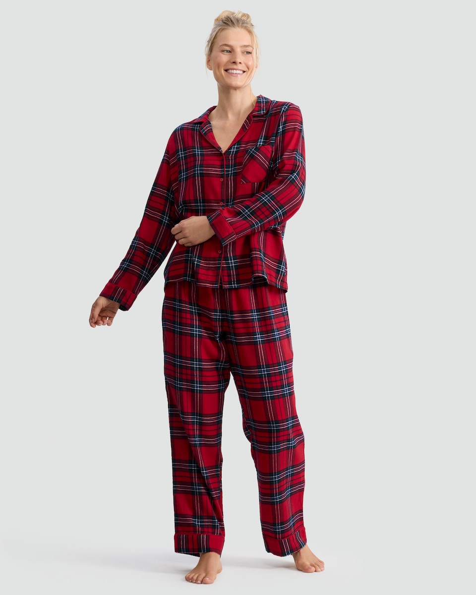 image 1 of F&F Check Woven Matching Family Christmas Button Through Pyjamas in Red