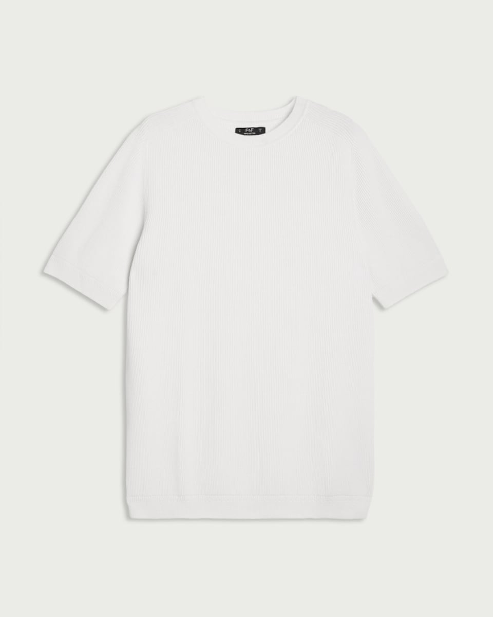 image 1 of F&F Pure Cotton Knitted T-Shirt in White