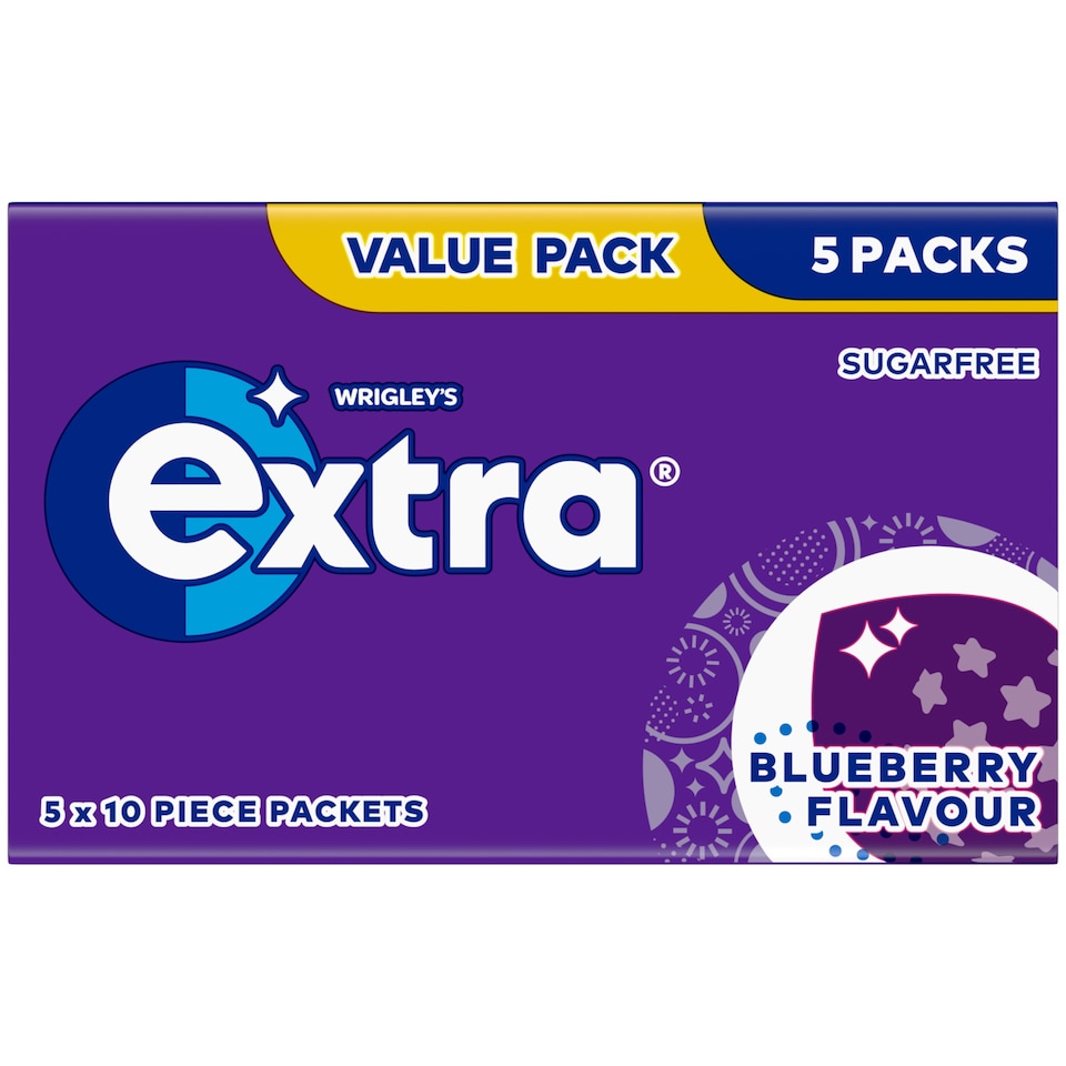 Wrigley's Extra Blueberry Flavour Sugarfree Chewing Gum 5 x 10 Pieces 70g
