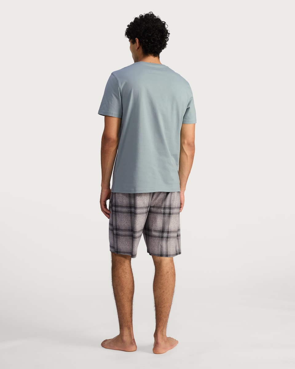 image 1 of F&F Fleece Shorts Check Pyjama Set in Grey