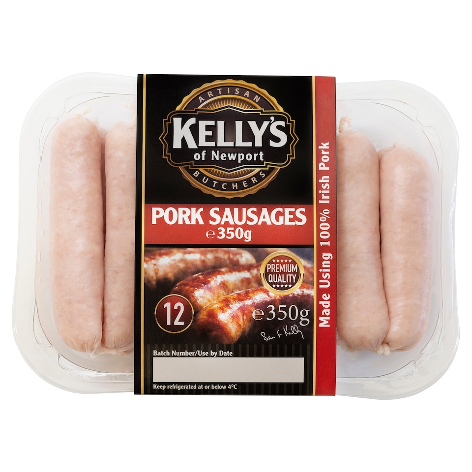 Kellys of Newport Butchers 12 Pork Sausages 350G
