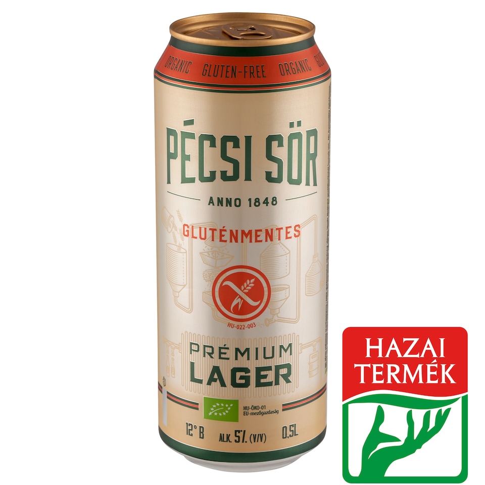Pécsi Sör Prémium Lager gluténmentes minőségi világos biosör 5% 0,5 l