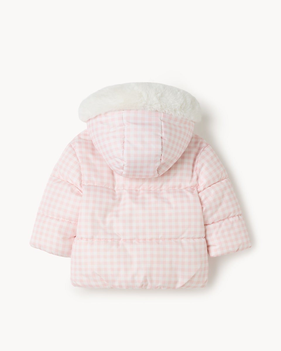 image 1 of F&F Baby Gingham Padded Coat in Pink