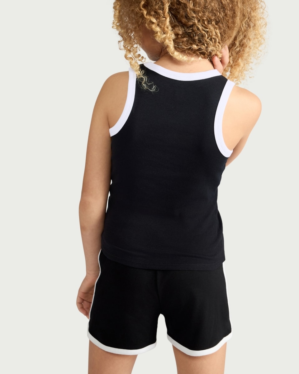 image 1 of F&F Girls 2-Pack Cotton Rich Ribbed Vests in Multi Black White