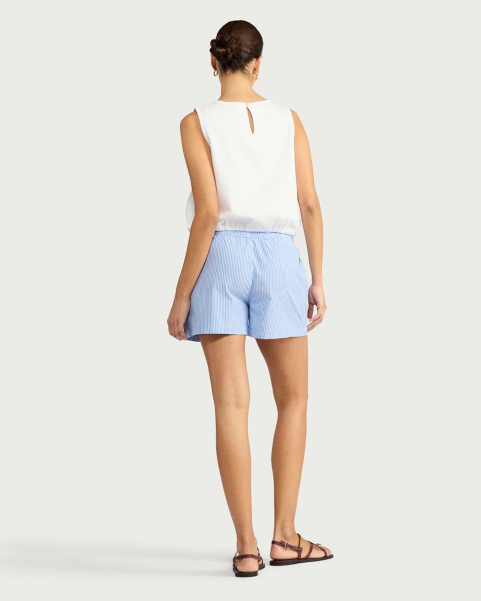 image 1 of F&F Pure Cotton Striped Shorts in Blue