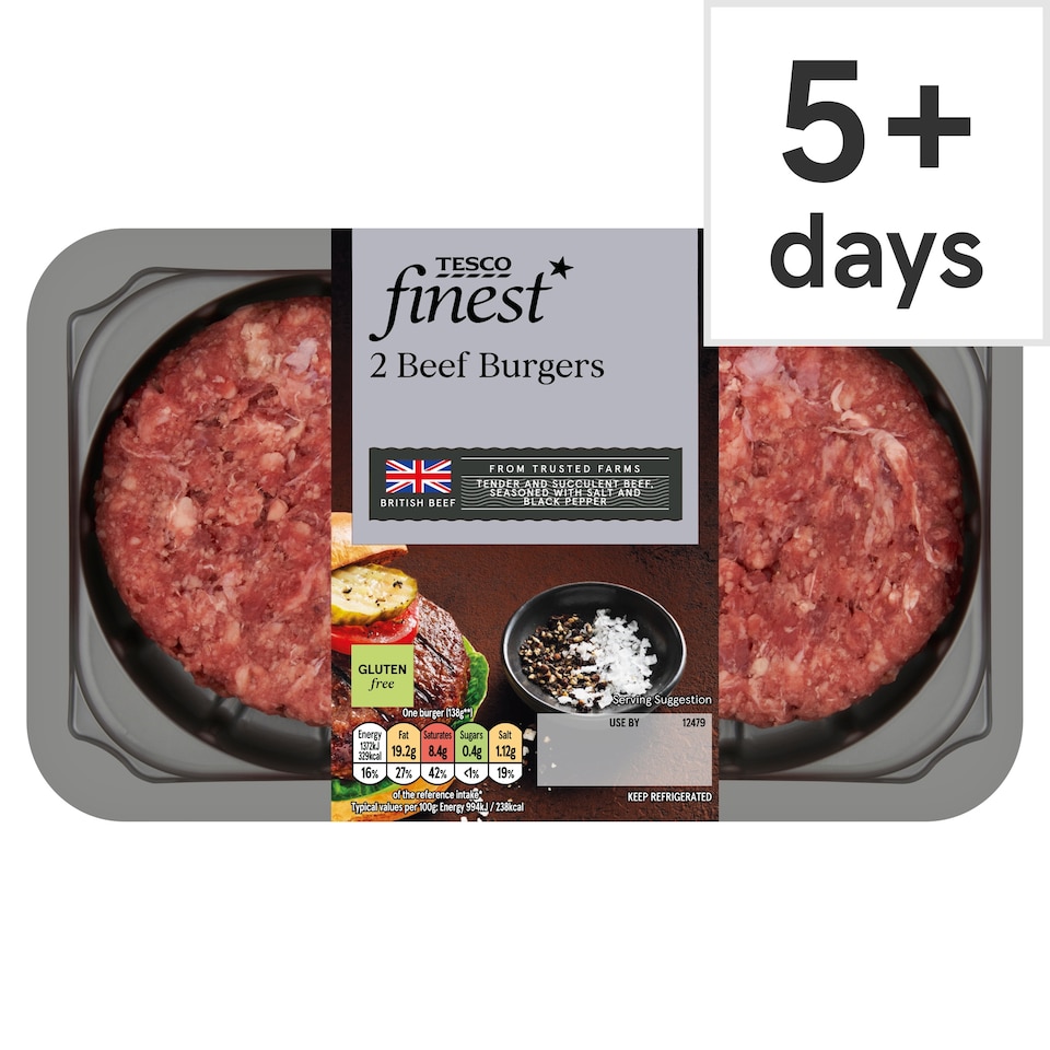 Tesco Finest 2 Beef Burgers 340g (C)