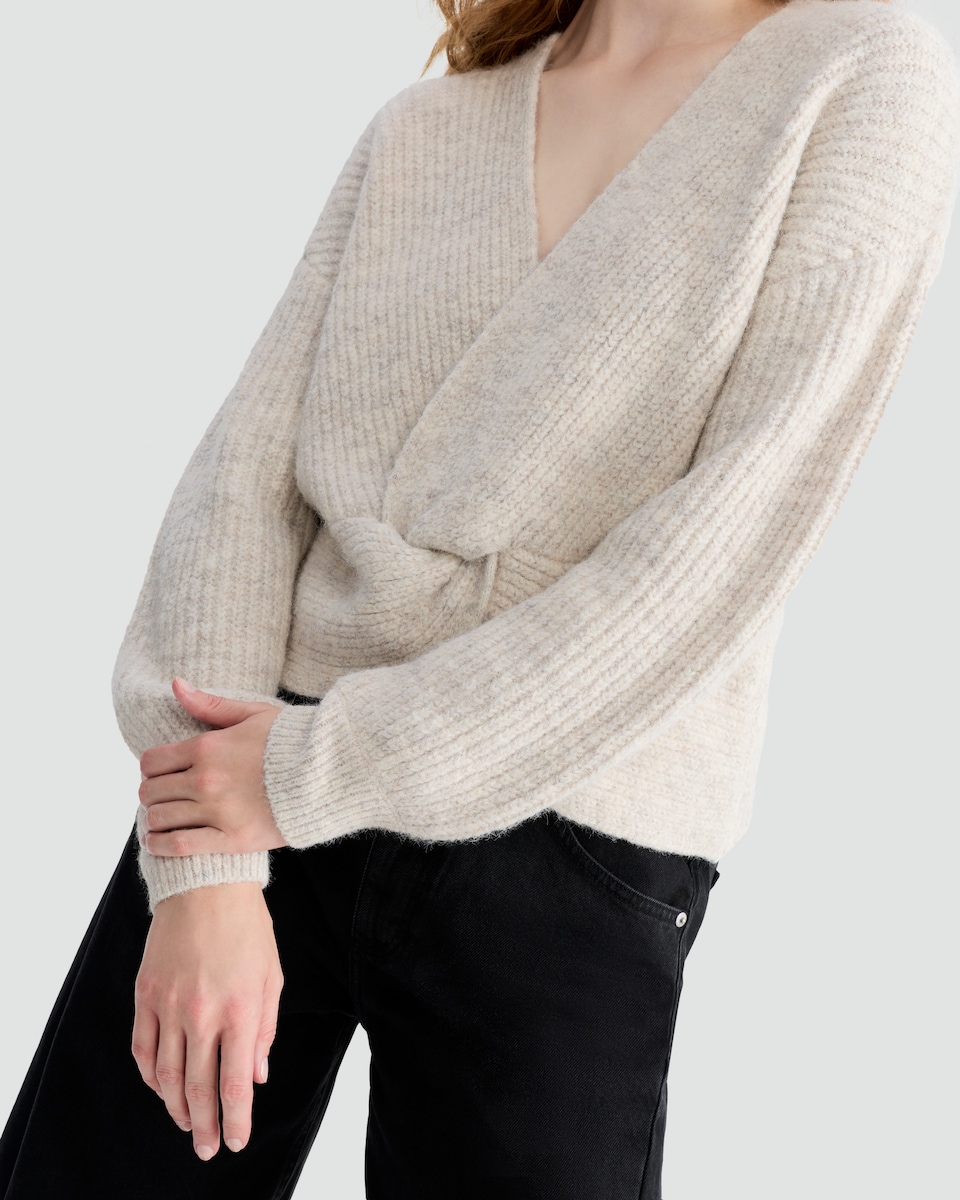 image 1 of F&F Knitted Twist Front Jumper with Wool in Neutral