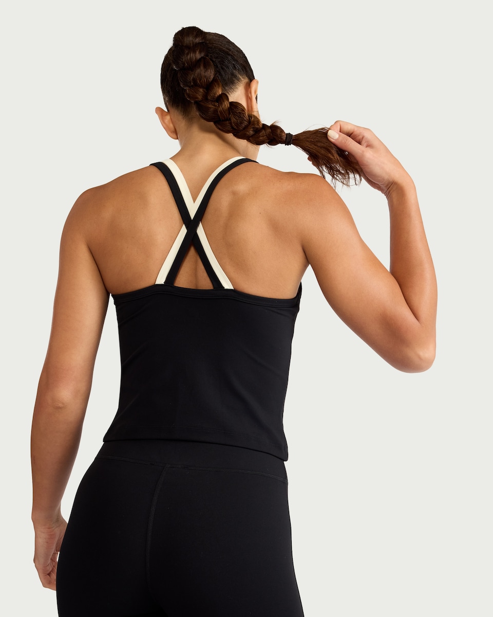 image 1 of F&F Active ULTRASTRETCH Double Layer Strappy Vest in Black