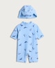 image 1 of F&F Baby 2-Piece Whale Print Sunsafe Swimsuit and Hat Set in Blue