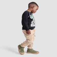 F&F Boys Cotton Rich Corduroy Cuffed Cargo Trousers in Stone