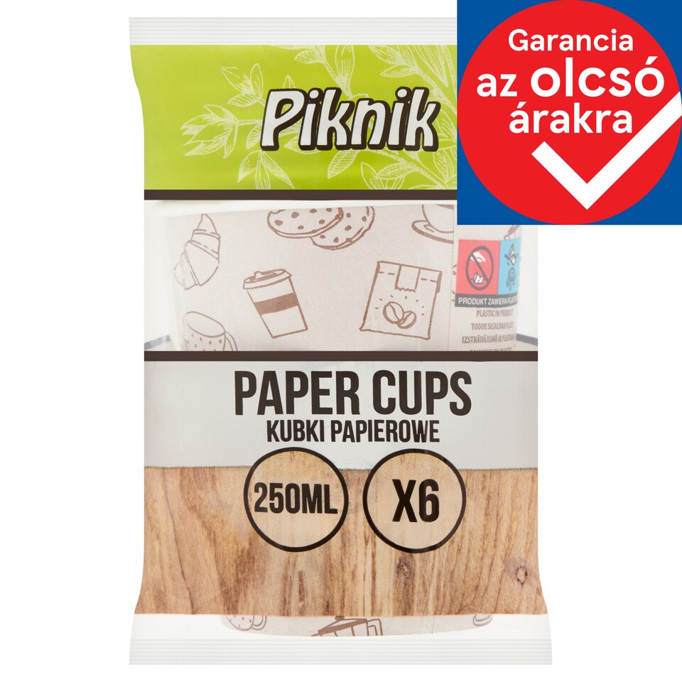 Piknik papír poharak 250 ml 6 db
