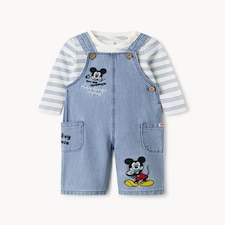 Disney Mickey Mouse 2-Piece Pure Cotton Dungaree Set in Blue