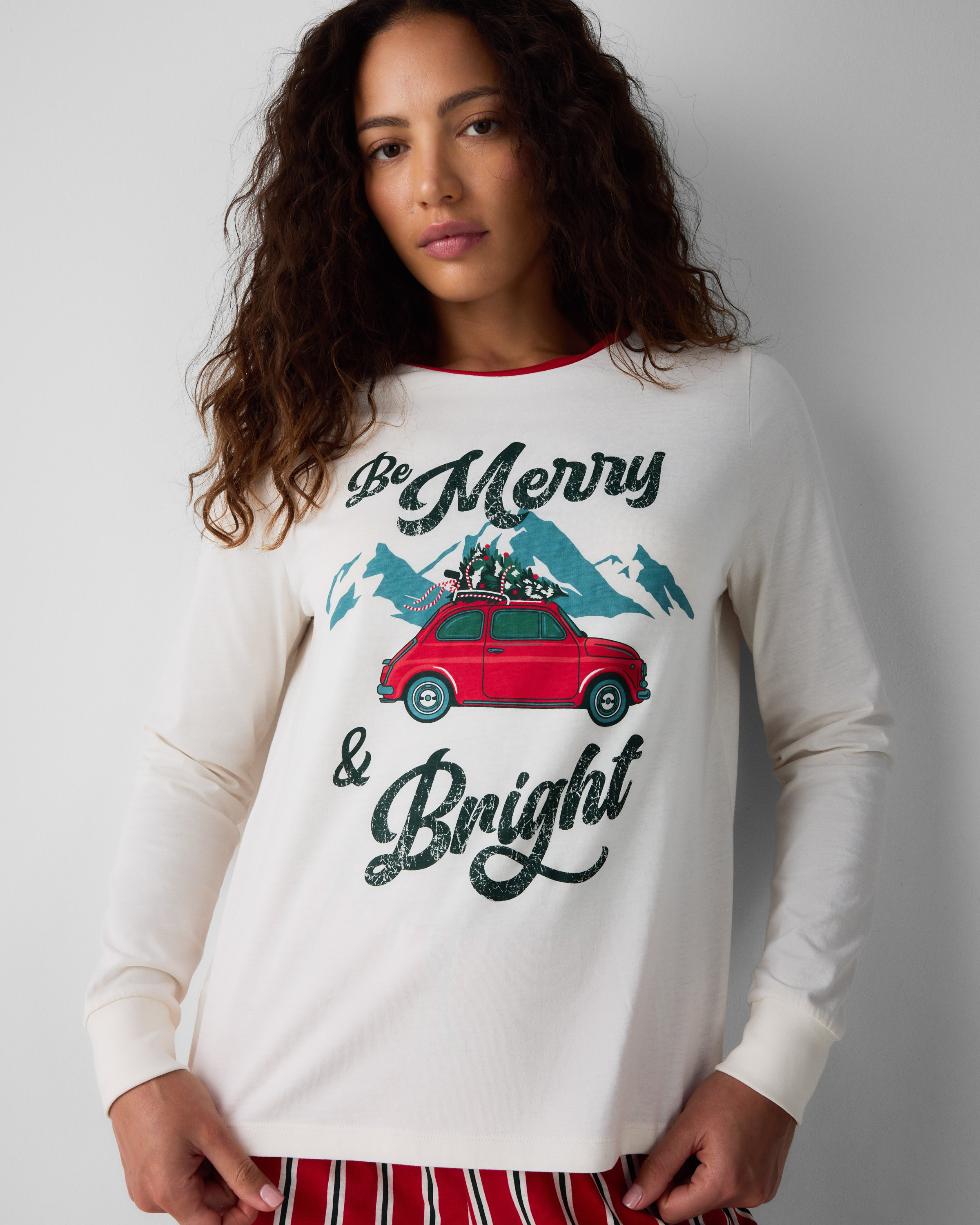 Christmas Pure Cotton Merry & Bright Family Matching Pyjama Set in Cream