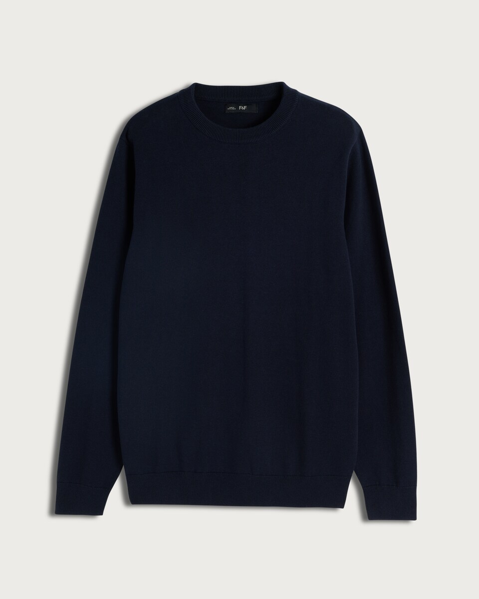 image 1 of F&F Pure Cotton Ribbed Crew Neck Jumper in Navy