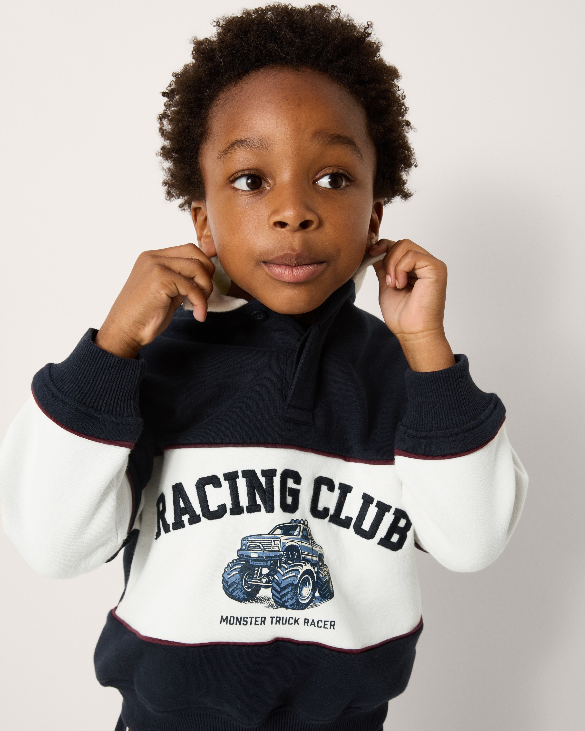 F&F Boys Cotton Rich Racing Club Rugby Sweatshirt and Joggers Set in Navy