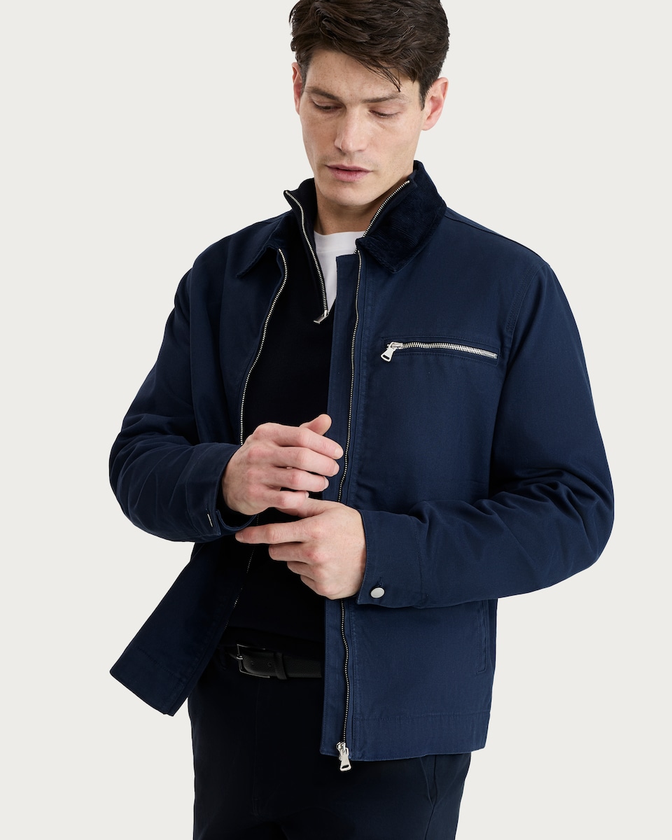 image 1 of F&F Corduroy Collar Button Up Jacket in Navy
