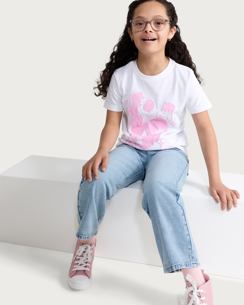 image 1 of F&F Girls Pure Cotton K-Pop Soda Pop Print T-Shirt in Multi