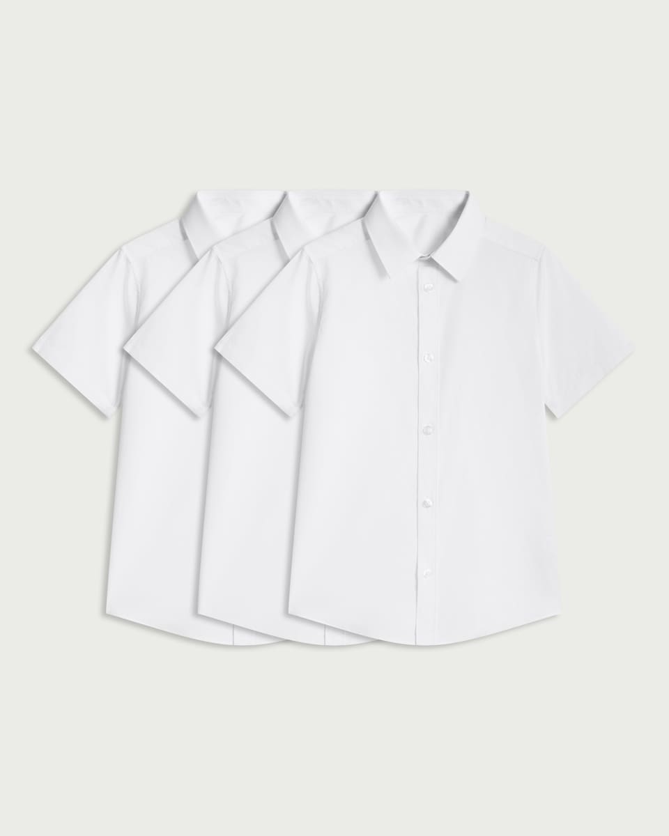 image 1 of F&F School Boys 3-Pack Slim Fit Short Sleeved Shirts in White