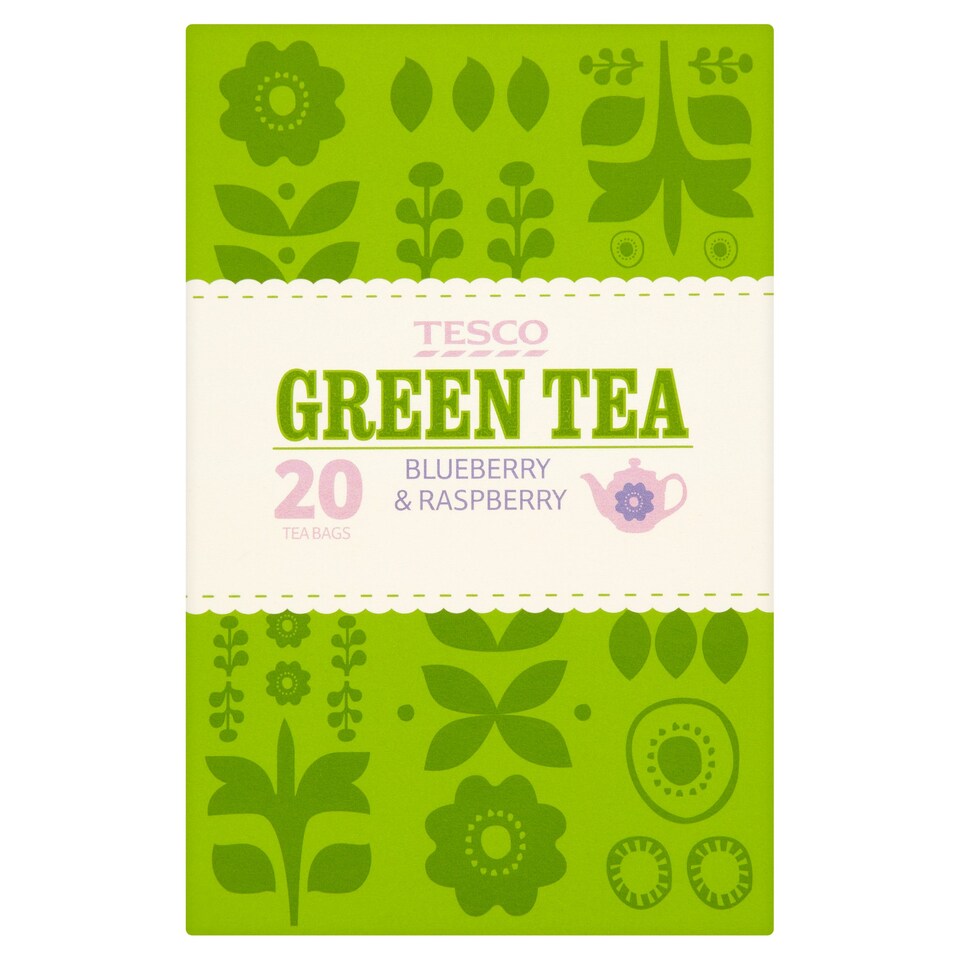 Tesco Green Tea With Blueberry And Raspberry 20S 50G