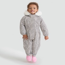 F&F Girls Leopard Print Faux Fur Hooded Waterproof Snowsuit in Multi Brown