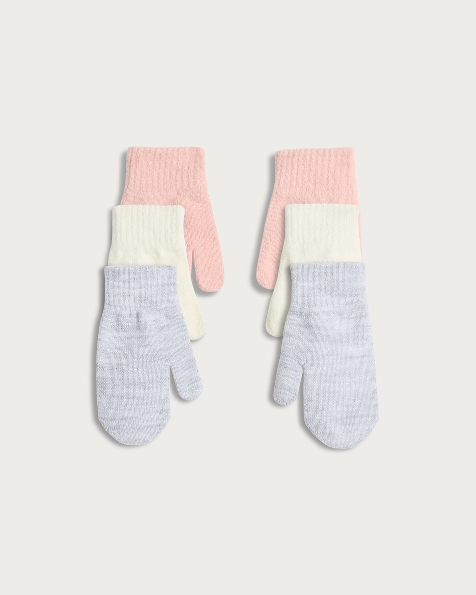 F&F Girls 3-Pack Lurex Magic Mittens in Multi