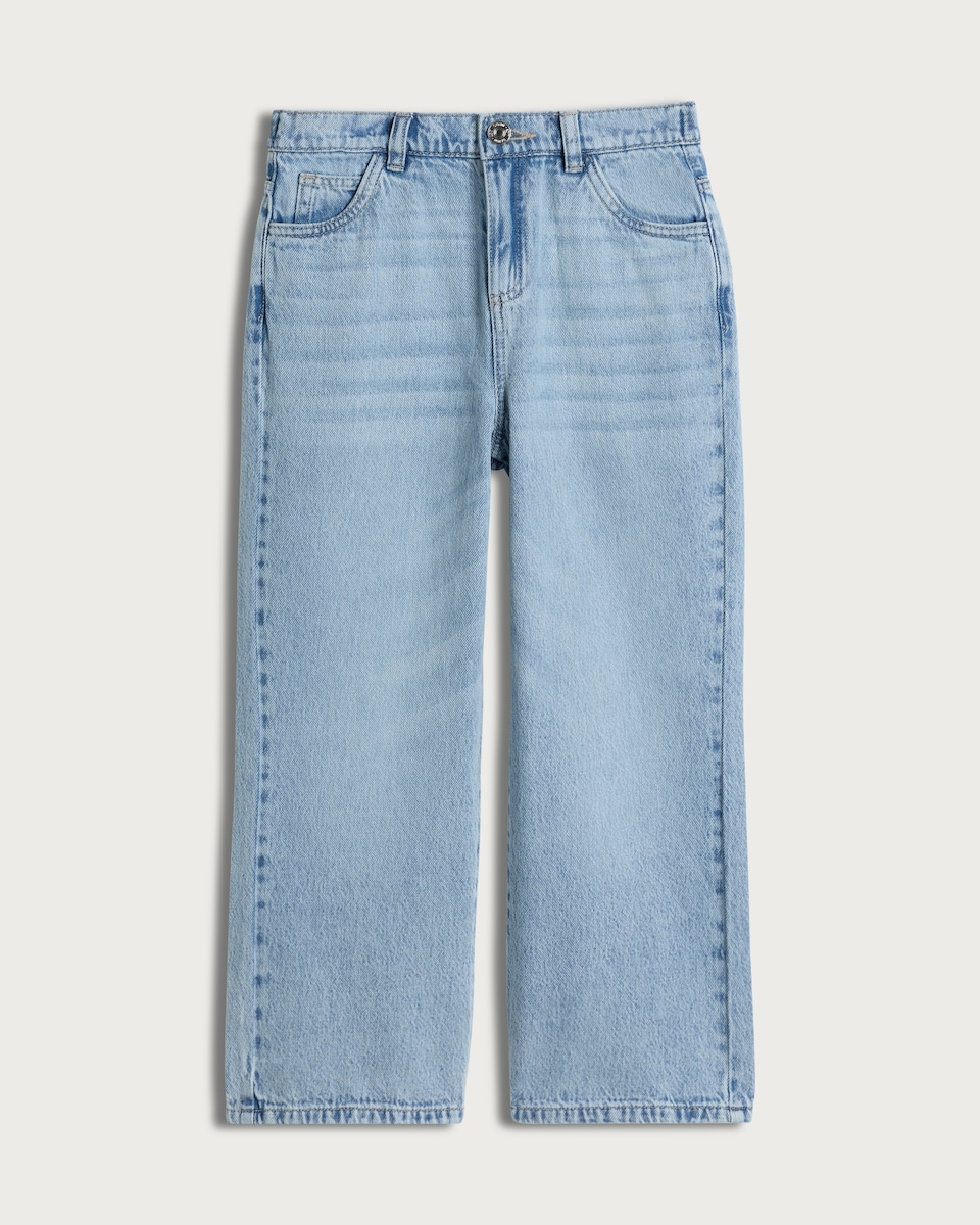 image 1 of F&F Girls Pure Cotton Heart Wide Leg Jeans in Blue