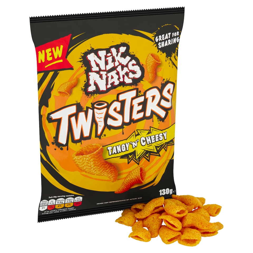 image 1 of Nik Naks Twisters Tangy 'N' Cheesy Sharing Crisps 130g