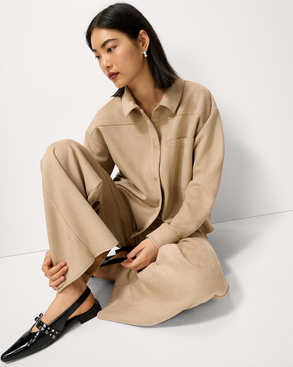 image 1 of F&F Faux Suede Wide Leg Co-ord Joggers in Tan