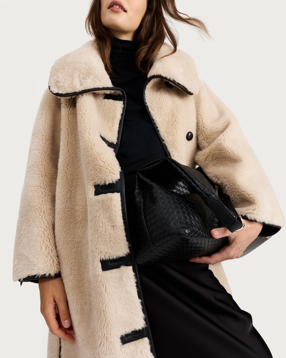 image 1 of F&F Faux Shearling Toggle Fastening Coat in Cream
