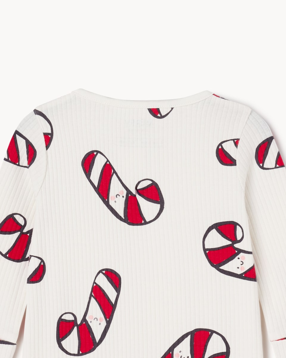 image 1 of Christmas Baby Cotton Rich Ribbed Candy Cane Sleepsuit in White
