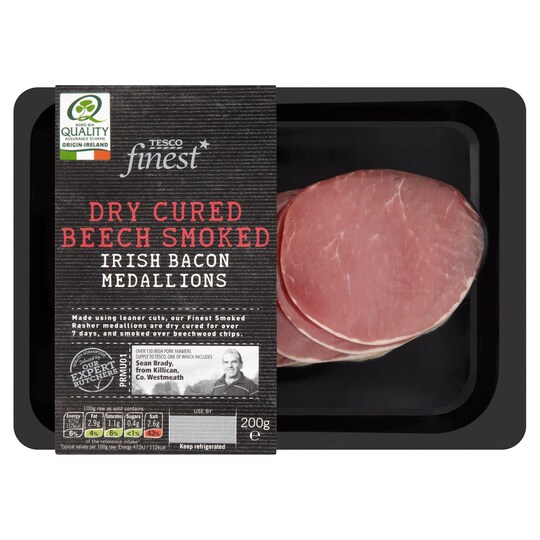 Tesco Finest* Dry Cured Beech Smoked Bacon Medallions 240G Tesco