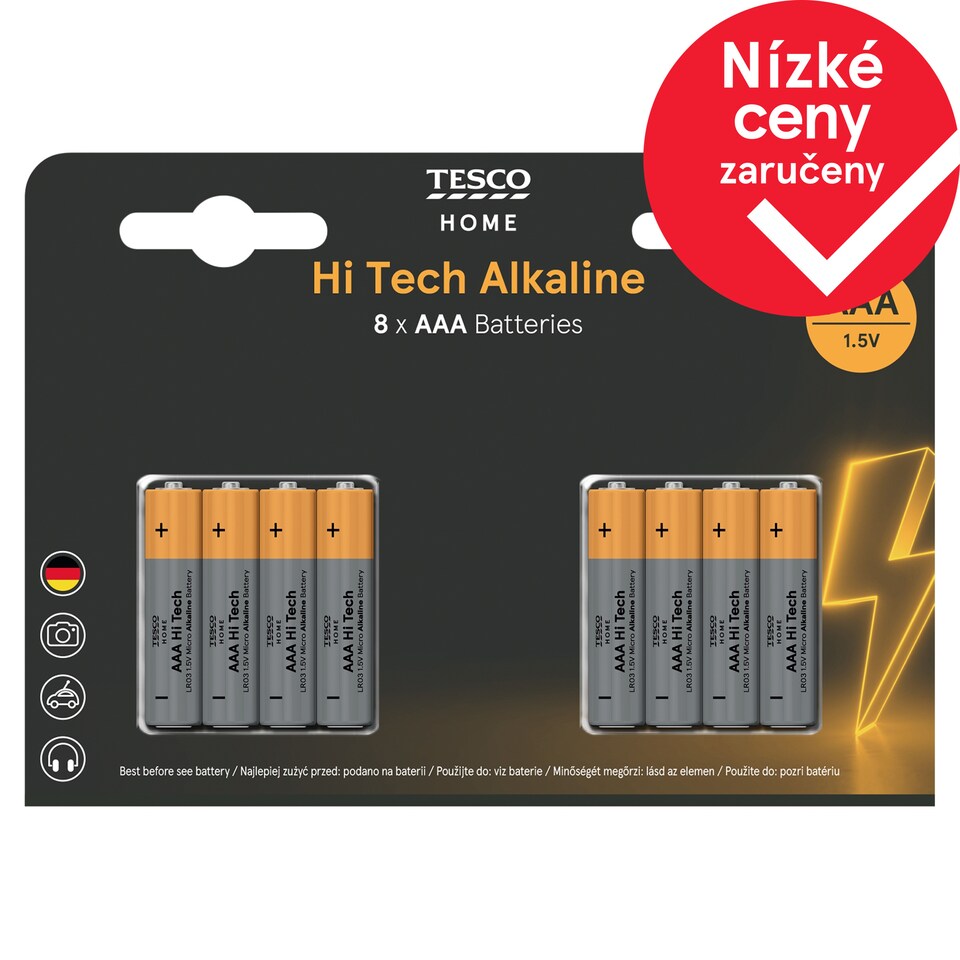  Tesco Power Hi Tech alkalické baterie AAA 8 ks