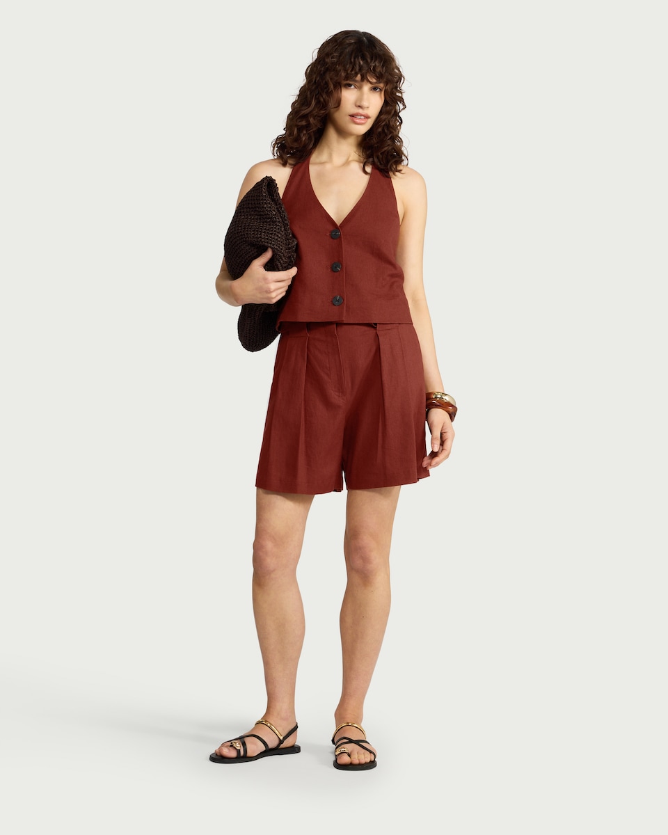 image 1 of The F&F Edit Linen Rich Halterneck Co-ord Waistcoat in Red