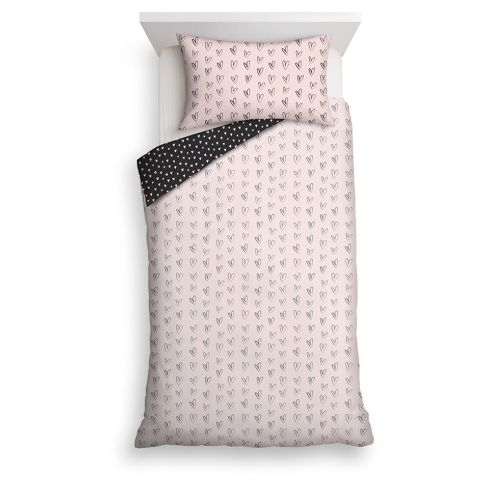F&F Home Bedding Pink and Black Hearts Duvet Set Single
