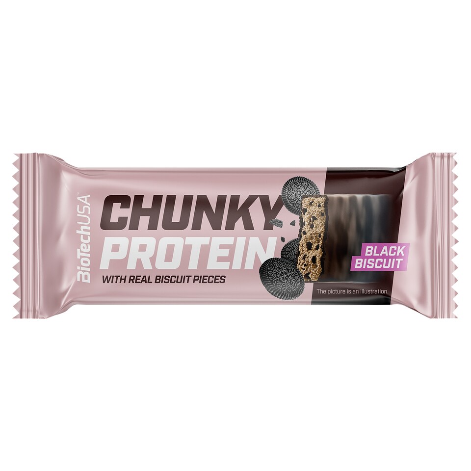 BioTechUSA Chunky Protein Black Biscuit ízű bevont fehérjeszelet keksz darabokkal 50 g