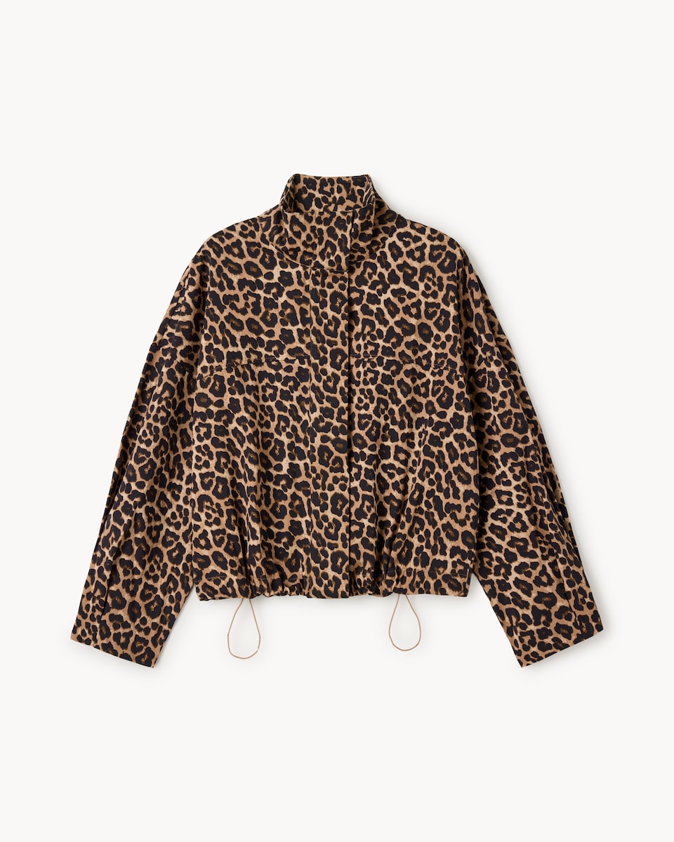 F&F Leopard Print Funnel Neck Track Jacket in Multi Brown