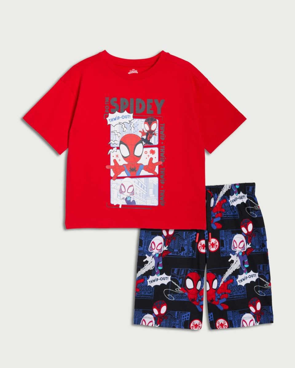 image 1 of Marvel Spider-Man Spidey Pyjama Shorts Set in Red