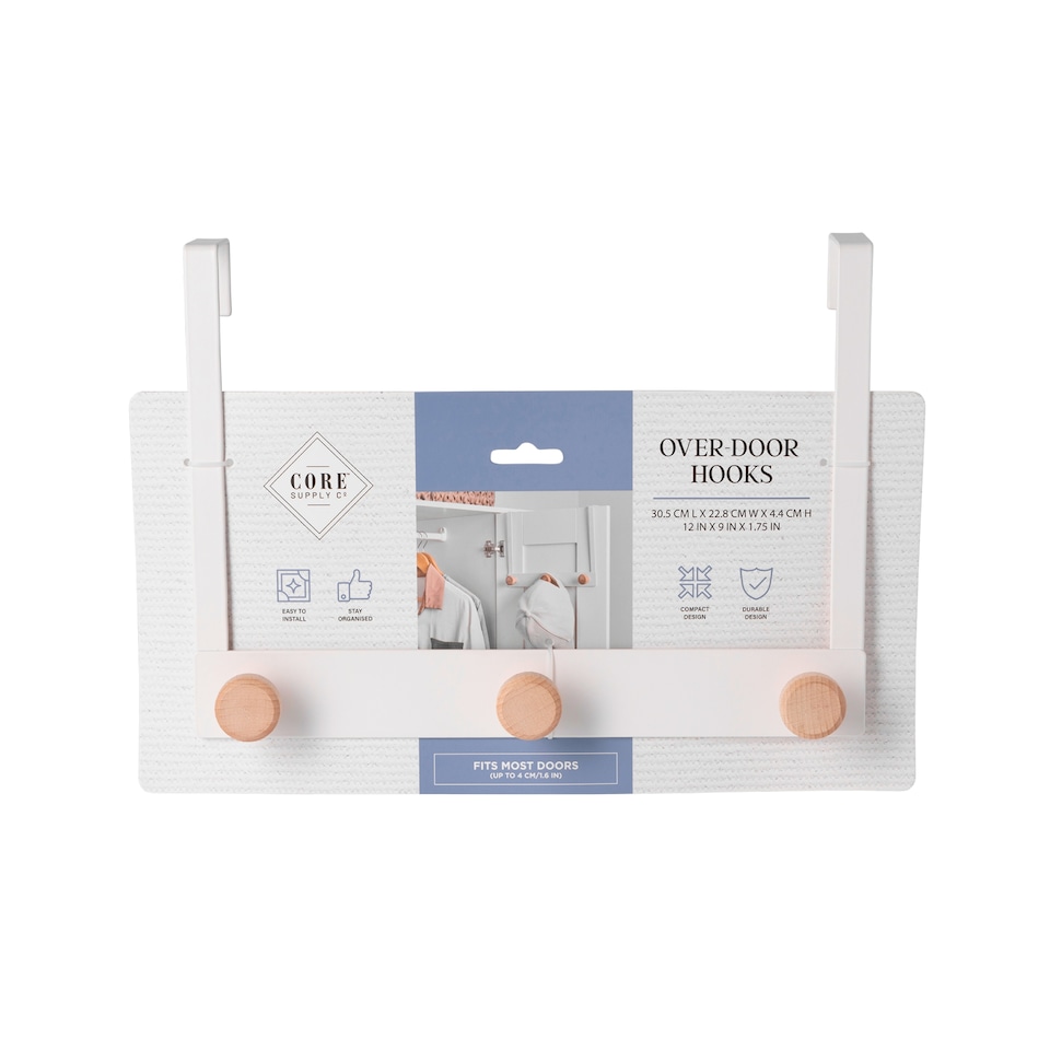 image 1 of Core Supply White Over Door Hooks